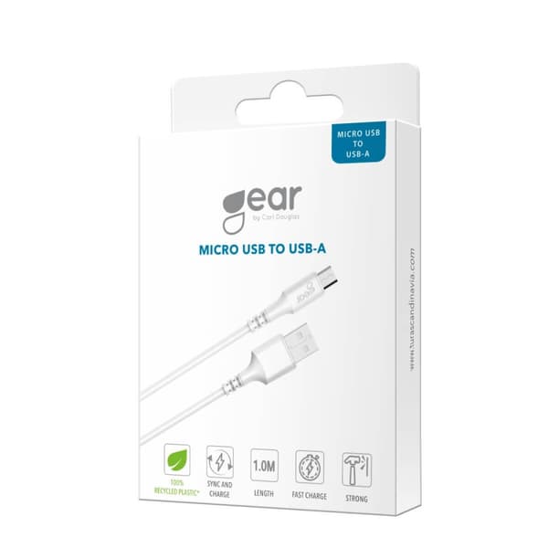 Gear Rund Laddkabel MicroUSB till USB-A 1m Vit