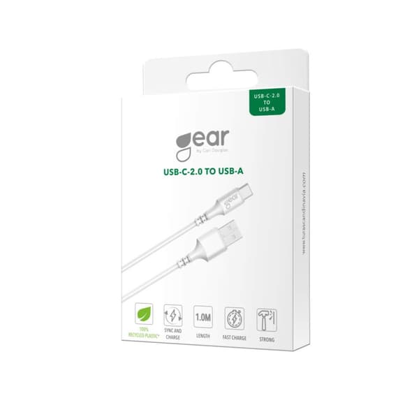 Gear Ladekabel USB-A-USB-C 2.0 1m gen2 Rundt Kabel Hvid