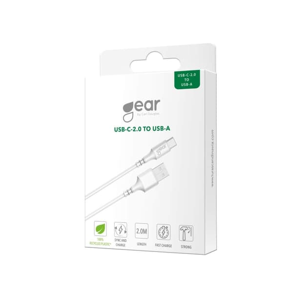 Gear Latauskaapeli USB-A–USB-C 2.0 2m Valkoinen Pyöreä