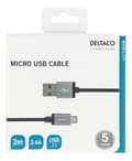 Miniatyrbild 3 av 3: DELTACO USB-kabel, Tygklädd, Typ A ha - Typ Micro B, 2m, Svart