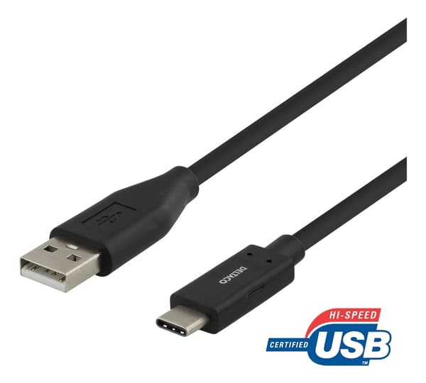 DELTACO USB-C - USB-A-kaapeli, 2m, 3A, USB 2.0, musta