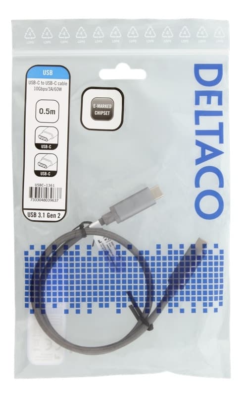 USB3.1 TYPE C TIL C GEN2 3A 0,5 m SPACE GREY PP BAG