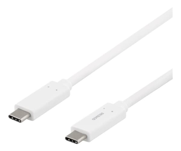 DELTACO USB-C til USB-C-kabel, 1 m, 1,5 A, USB 3.1 Gen, E-Marker, hvit