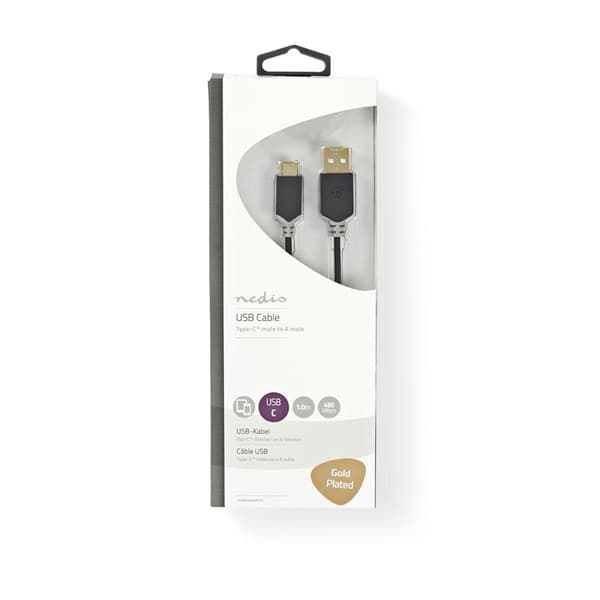 Nedis USB-kabel | USB 2.0 | USB-A Hane | USB-C™ Hane | 60 W | 480 Mbps | Guldplaterad | 1.00 m | Rund | PVC | Antracit | Kartong med fönster