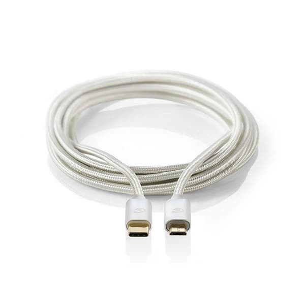Nedis USB-kabel | USB 2.0 | USB-C™ Hane | USB Micro-B Hane | 10 W | 480 Mbps | Guldplaterad | 2.00 m | Rund | Flätad / Nylon | Aluminium | Kartong med