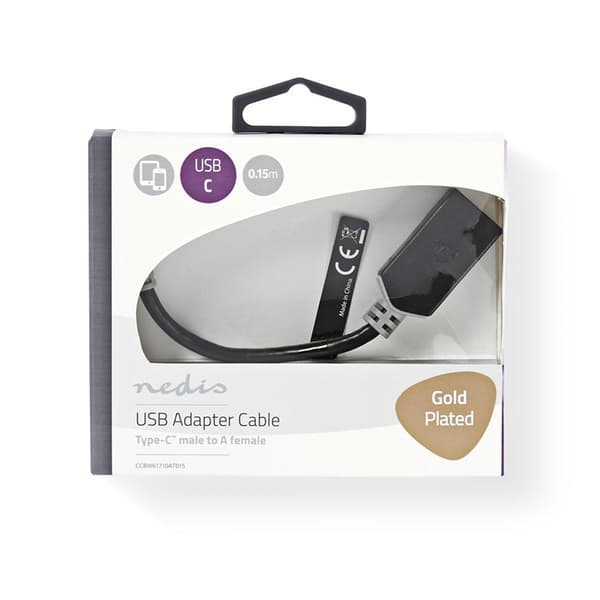 Nedis USB-C™ Adapter | USB 3.2 Gen 1 | USB-C™ Hane | USB-A Hona | 5 Gbps | 0.15 m | Rund | Nickelplaterad | PVC | Antracit | Låda