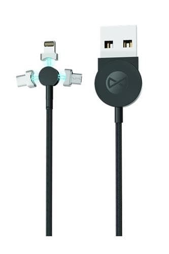 Forever Core 3i1 Magnetisk synkroniserings-/ladekabel - USB-C/Lightning/microUSB, 1 m