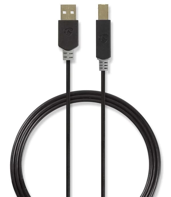 Nedis USB-kabel | USB 2.0 | USB-A Hane | USB-B Hane | 480 Mbps | Guldplaterad | 2.00 m | Rund | PVC | Antracit | Låda