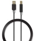 Miniatyrbild 1 av 4: Nedis USB-kabel | USB 2.0 | USB-A Hane | USB-B Hane | 480 Mbps | Guldplaterad | 2.00 m | Rund | PVC | Antracit | Låda