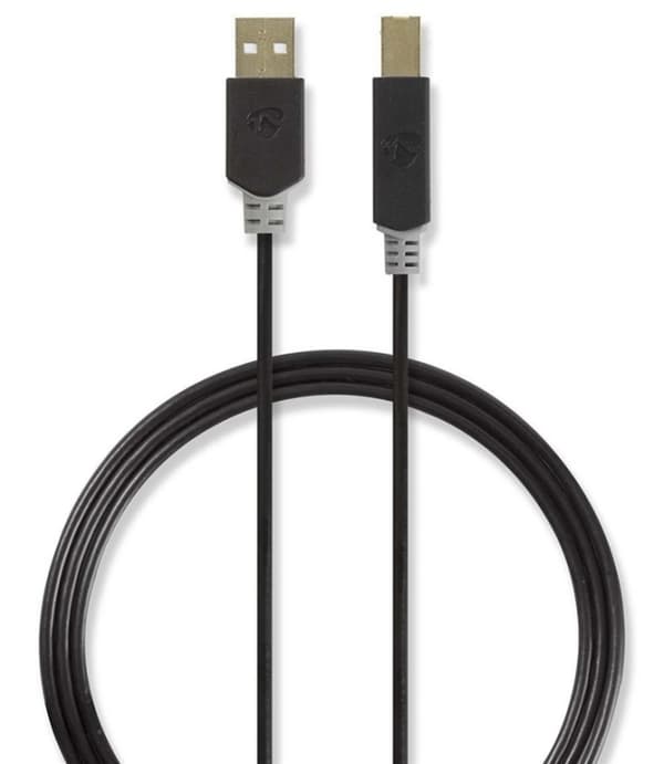Nedis USB-kabel | USB 2.0 | USB-A Hane | USB-B Hane | 480 Mbps | Guldplaterad | 2.00 m | Rund | PVC | Antracit | Låda
