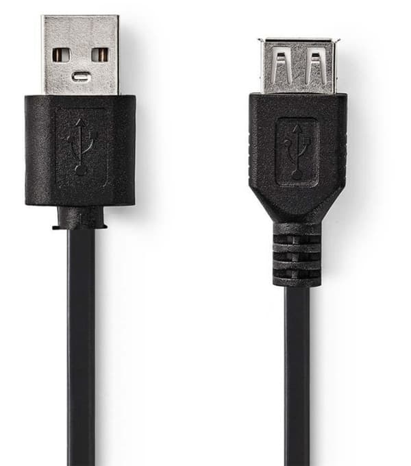 USB-kabel | USB 2.0 | USB-A Han | USB-A Hun | 5.5 W | 480 Mbps | Nikkel belagt | 2.00 m | Rund | PVC | Sort | Stikkord