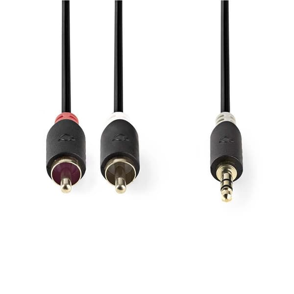 Nedis Stereoljudkabel | 3.5 mm Hane | 2x RCA Hane | Guldplaterad | 2.00 m | Rund | Antracit | Låda