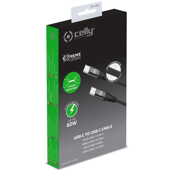 Celly USB-C - USB-C-kabel Nylon USB-PD 60W 1m