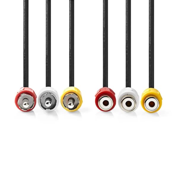 Nedis Composite Video kabel | 3x RCA Han | 3x RCA Hun | Nikkelplateret | 480p | 5.00 m | Runde | PVC | Sort | Konvolut