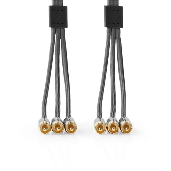 Nedis Composite Video kabel | 3x RCA Han | 3x RCA Han | Guldplateret | 480p | 2.00 m | Runde | Bomuld | Antracit / Gun Metal Grå | Cover Window Box
