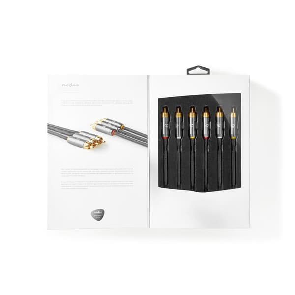 Nedis Composite Video kabel | 3x RCA Han | 3x RCA Han | Guldplateret | 480p | 2.00 m | Runde | Bomuld | Antracit / Gun Metal Grå | Cover Window Box