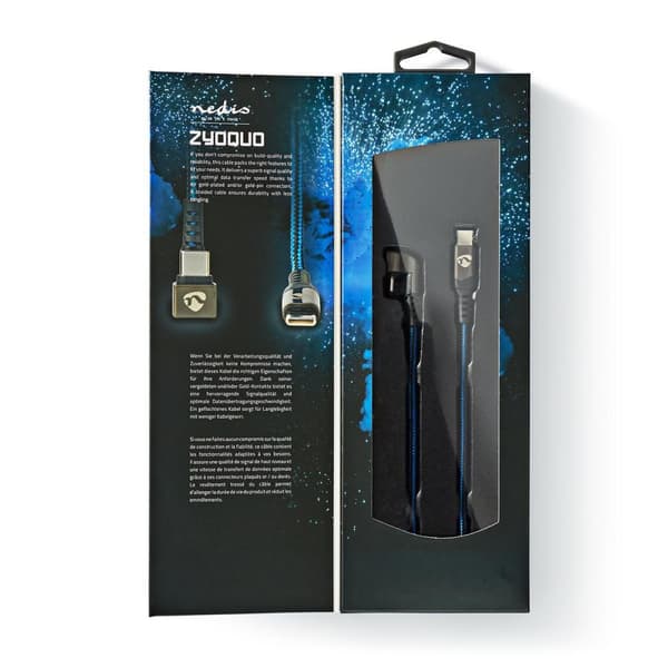 Nedis USB-kabel | USB 2.0 | USB-C™ Han | USB-C™ Han | 480 Mbps | Guldplateret | 1.00 m | Runde | Flettet / Nylon | Blå / Sort | Cover Window Box