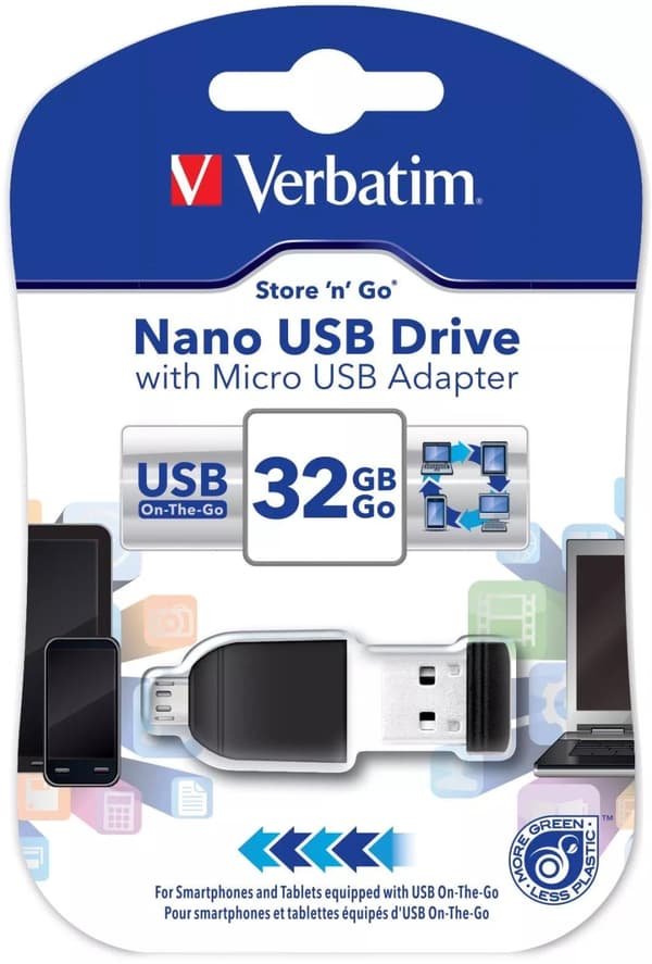 Verbatim Store'n'Go Nano USB Drive 32GB + OTG Adapter (49822)