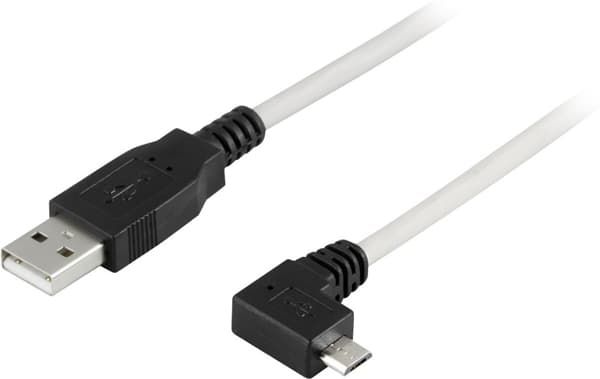 DELTACO USB 2.0 typ A till högervinklad Micro-B USB, 5-pin, 2m (USB-302C)