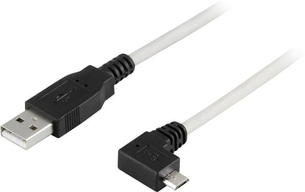 DELTACO USB 2.0 typ A till högervinklad Micro-B USB, 5-pin, 2m (USB-302C)