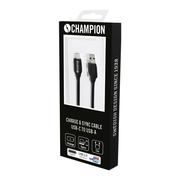 Champion USB-A til USB-C-kabel 1 m svart