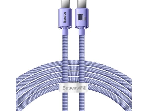 Baseus Crystal Shine USB-C USB-C-kaapeli, 100W, 2m (violetti)