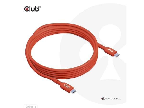 Club 3D - USB-kabel - 24 pin USB-C (hann) til 24 pin USB-C (hann) - 48 V - 5 A - 3 m - toretnings, opp til 240 W strømforsyningsstøtte, utvidet effek