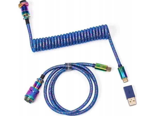 USB 3.2 Gen 1 Premium spiralkabel Aviator, USB-C-kontakt &gt; USB-C-kontakt (blå, 1,08 meter, vinklad kontakt)