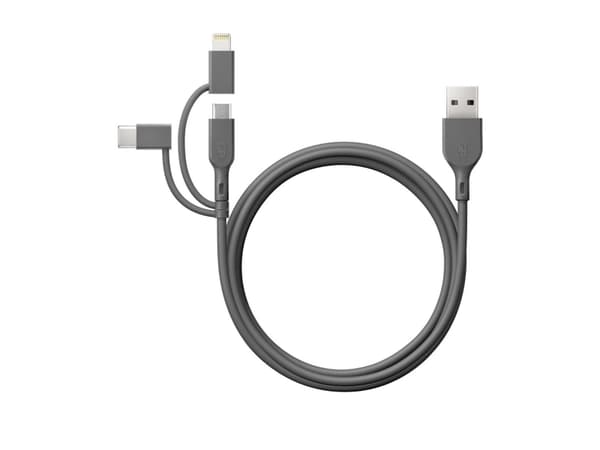 GP Batteries CY1N, 1 m, USB A, USB C/Micro-USB B/Lightning, 0,48 Gbit/s, Grå