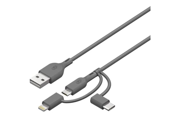 GP Batteries CY1N, 1 m, USB A, USB C/Micro-USB B/Lightning, 0,48 Gbit/s, Grå