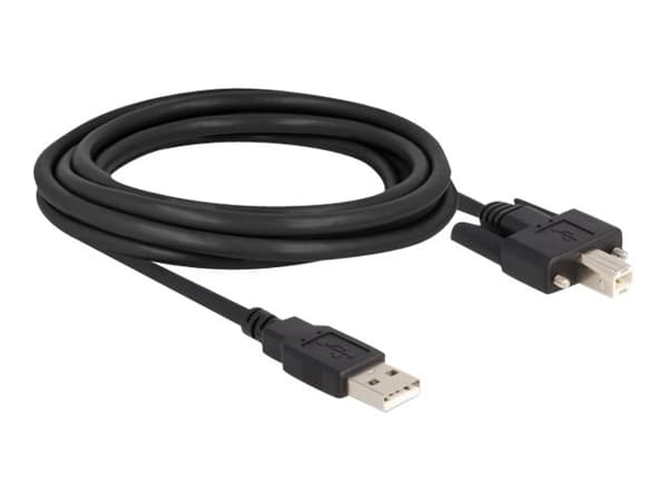 Delock - USB-kabel - USB (hane) till USB typ B (hane) - USB 2.0 - 3 m - tumskruvar - svart