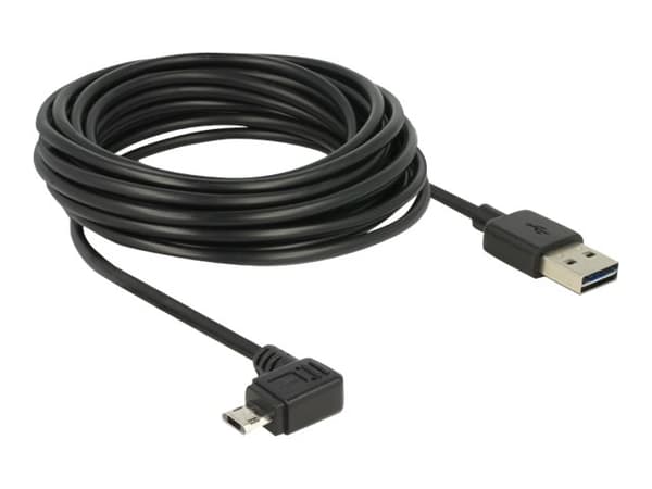 Delock Easy - USB-kabel - USB (hane) vändbar till mikro-USB typ B (hane) vänster-/högervinklad, vändbar - USB 2.0 - 5 m - svart