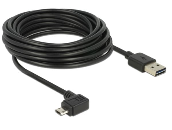 Delock Easy - USB-kabel - USB (hane) vändbar till mikro-USB typ B (hane) vänster-/högervinklad, vändbar - USB 2.0 - 5 m - svart