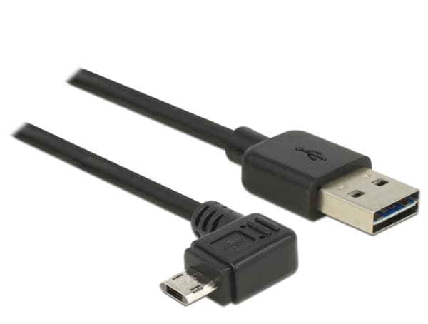 Delock Easy - USB-kabel - USB (hane) vändbar till mikro-USB typ B (hane) vänster-/högervinklad, vändbar - USB 2.0 - 5 m - svart