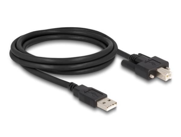 Delock - USB-kabel - USB (hann) til USB-type B (hann) - USB 2.0 - 2 m - tommelskruer - svart