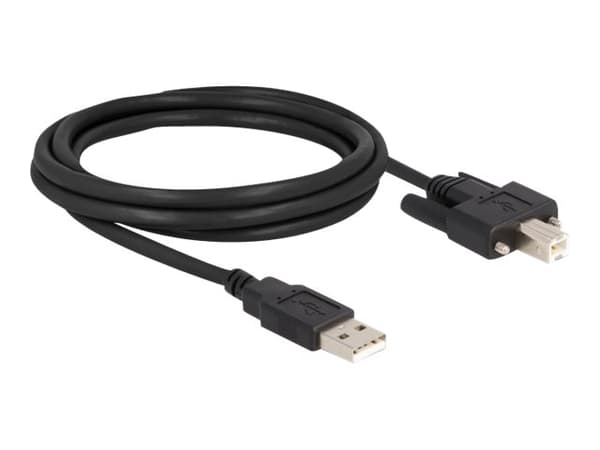 Delock - USB-kabel - USB (hann) til USB-type B (hann) - USB 2.0 - 2 m - tommelskruer - svart