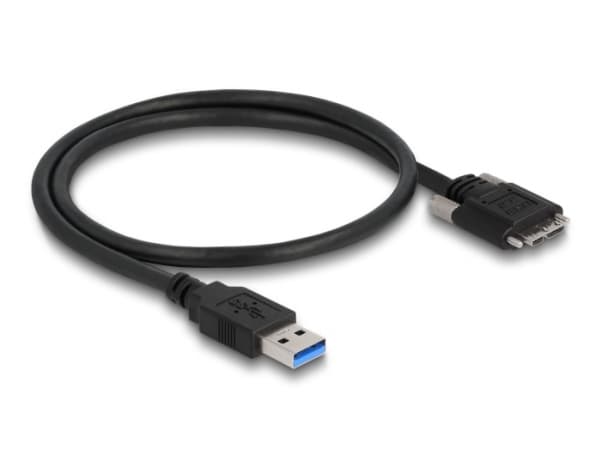 Delock - USB-kaapeli - USB Type A (han) til Micro-USB Type B (han) - USB 3.0 - 50 cm - tommelskruer - sort
