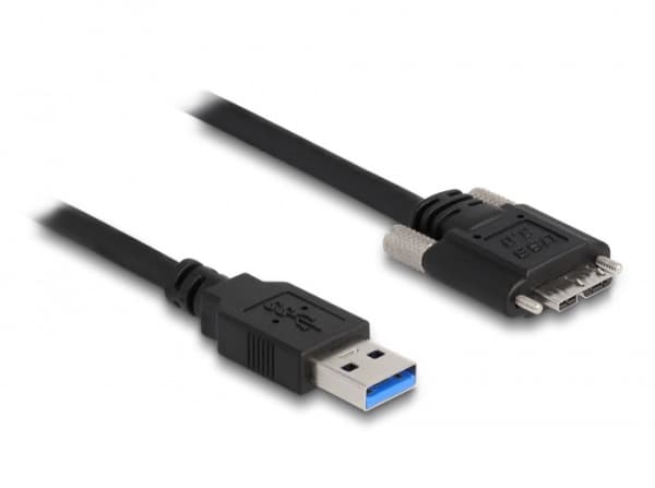 Delock - USB-kaapeli - USB Type A (han) til Micro-USB Type B (han) - USB 3.0 - 50 cm - tommelskruer - sort
