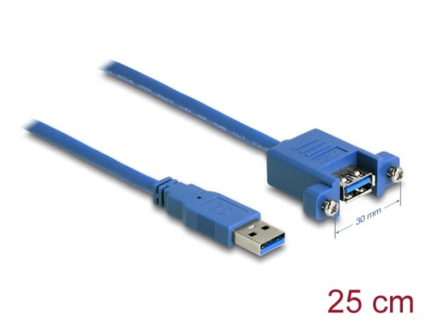 Delock - USB-kabel - USB (hann) til USB (hunn) skrubar - USB 3.2 Gen 1 - 25 cm - blå