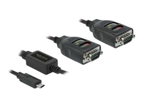 Delock Adapter USB Type-C to 2 x Serial RS-232 DB9 with 15 kV ESD protection - Seriell adapter - USB-C - RS-232 x 2
