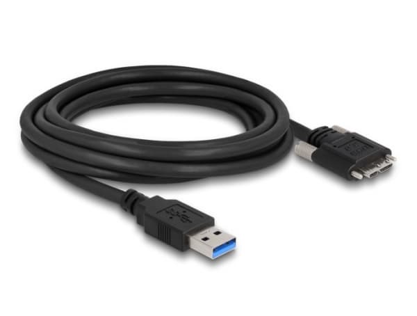 Delock - USB-kabel - USB typ A (hane) till Micro-USB Type B (hane) - USB 3.0 - 3 m - tumskruvar - svart