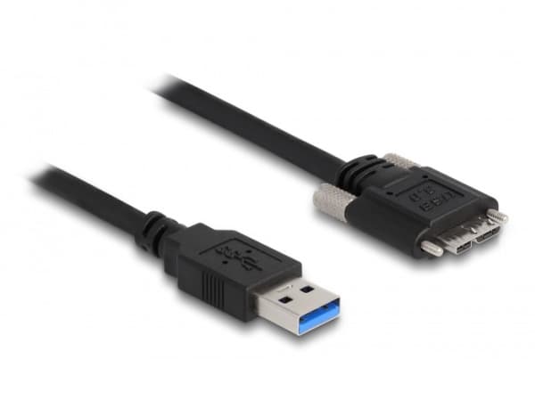 Delock - USB-kabel - USB typ A (hane) till Micro-USB Type B (hane) - USB 3.0 - 3 m - tumskruvar - svart