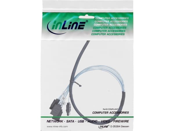 InLine 27646B, 1 m, SFF-8654 hane, 4 x SATA 7-stift, rak, rak, hane/hane