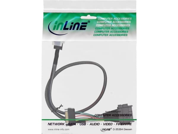 InLine 29620B, 0,75 m, U.2 (SFF-8639), SFF-8643 + SATA 15pin, Hankjønn/hankjønn, Sort, 1 stykker, Polybag