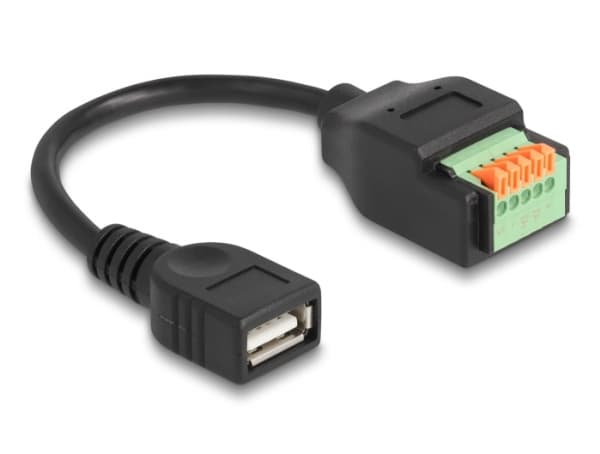 Delock - USB-adapterkabel - USB (hunn) til 5-pins terminalblokk - 15 cm - trykknapp, 2,54 mm stigning, stripped ends - svart/grønn