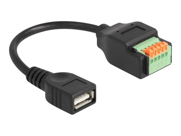 Delock - USB-adapterkabel - USB (hunn) til 5-pins terminalblokk - 15 cm - trykknapp, 2,54 mm stigning, stripped ends - svart/grønn