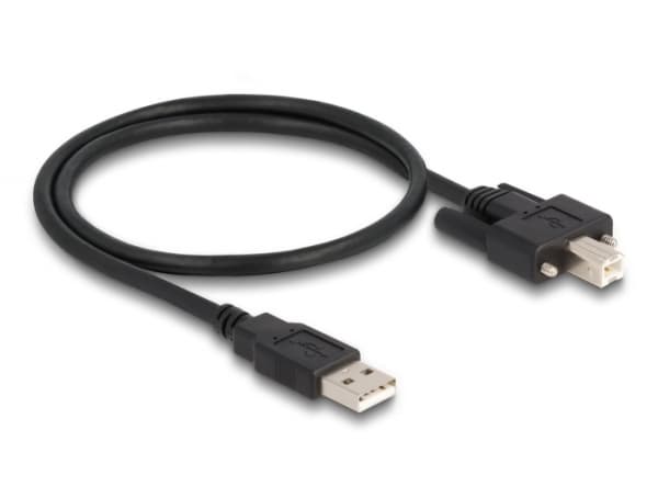 Delock - USB-kabel - USB (hane) till USB typ B (hane) skruvbar - USB 2.0 - 50 cm - svart