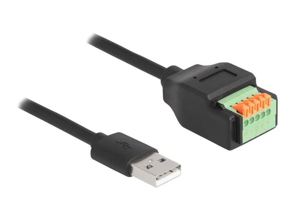 Delock - USB-adapterkabel - USB (hane) till 5-stifts terminalblok - USB 2.0 - 15 cm - tryckknapp, 2.54 mm pitch, stripped ends - svart/grön
