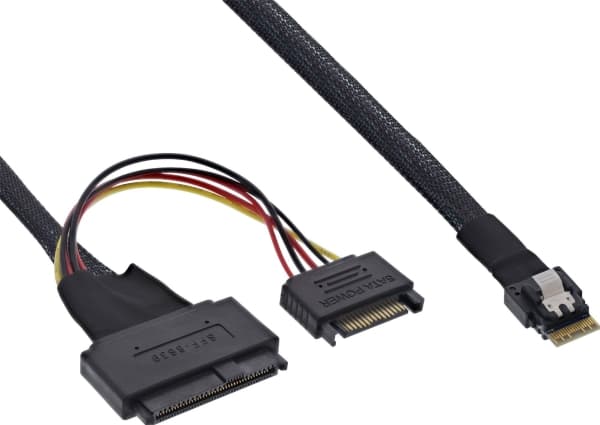 InLine 27644A, 0,5 m, SFF-8654 male, SFF-8639 + SATA, 24 Gbit/s, Sort
