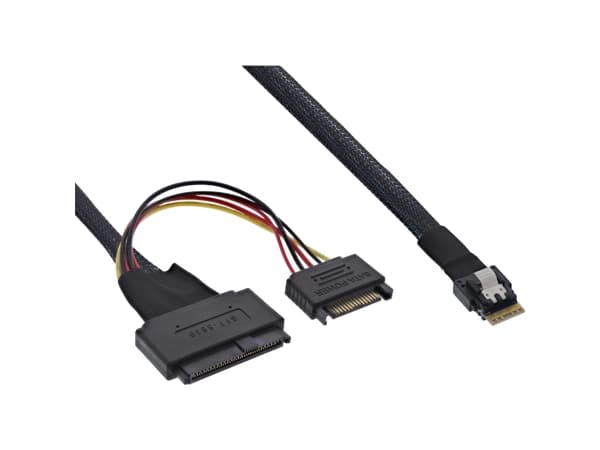 InLine 27644A, 0,5 m, SFF-8654 male, SFF-8639 + SATA, 24 Gbit/s, Sort